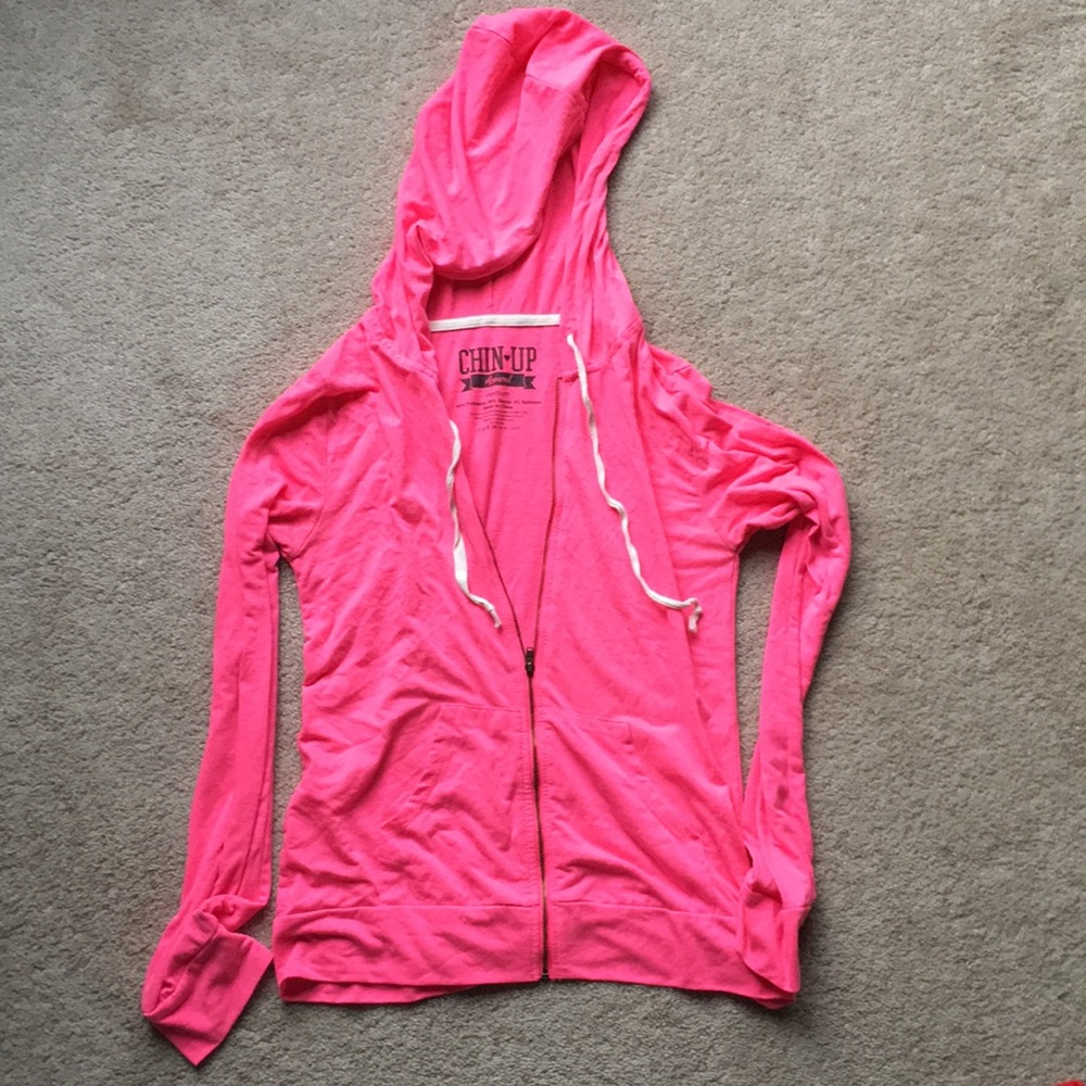 Pink lightweight zip-up hooded jacket